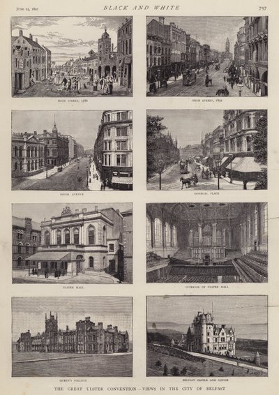 Udsigt over Belfast, Ulster, Irland (litho) af English School