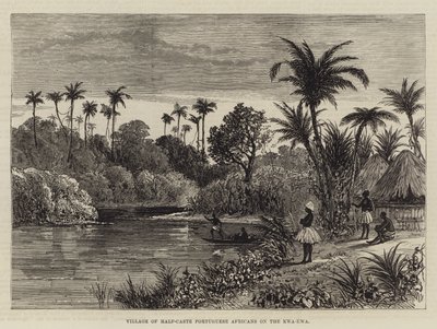 Landsby med halvkastede portugisiske afrikanere på Kwa-Kwa (gravering) af English School