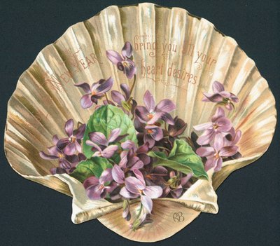 Veilchen in Muschelschale, Neujahrskarte von English School
