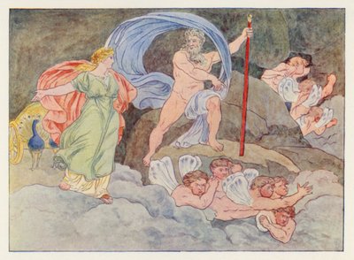 Virgils Æneid: Juno og Aeolus (farve litho) af English School