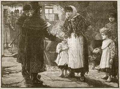 Besøg af Tithe Proctor, Irland, 1832, illustration fra Cassells Illustrated History of England (sepia foto) af English School