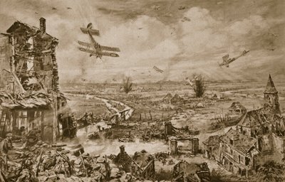 Levende indtryk af den forfærdelige kamp for Armentieres i april, 1918, 1918-19 af English School