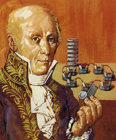 Volta og Galvani viste, at elektricitet kunne produceres ved kemisk påvirkning af English School