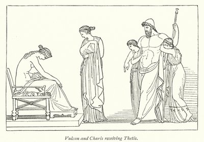 Vulcan og Charis møder Thetis (litho) af English School