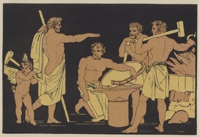 Vulcan and the Cyclopes (farve litho) af English School