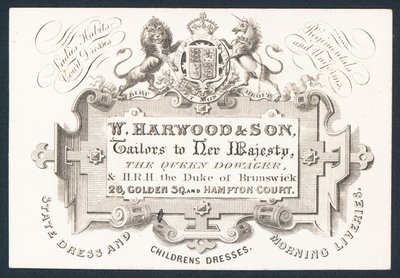 W Harwood & Søn, skræddere, handelskort af English School