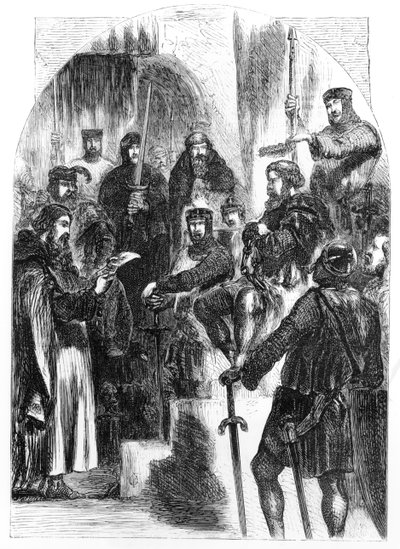 Wallace kronet med laurbær i Westminster Hall af English School