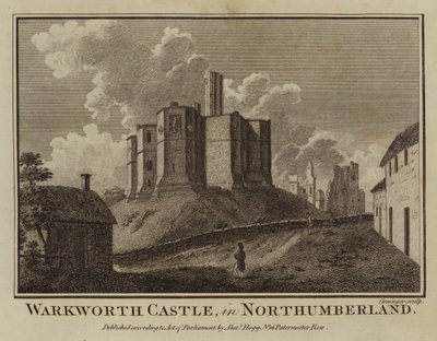 Warkworth Castle, i Northumberland (gravering) af English School