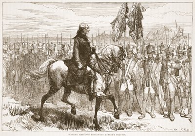 Warren Hastings gennemgår Pearses kolonne, illustration fra Cassells Illustrated History of India af James Grant, pub. 1879 af English School