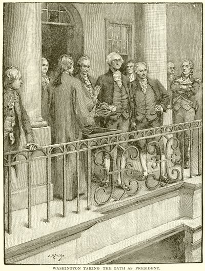 Washington aflægger ed som præsident af English School