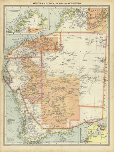 Western Australia, der viser guldmarkerne (farve litho) af English School