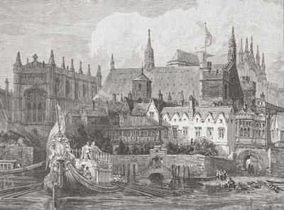 Westminster Hall set fra Themsen under Charles I
