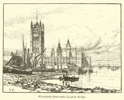 Westminster from under Lambeth Bridge  af English School