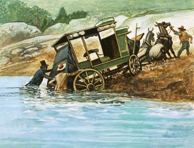 Da der skulle vades floder, steg passagererne ud og hjalp med at skubbe bussen af English School