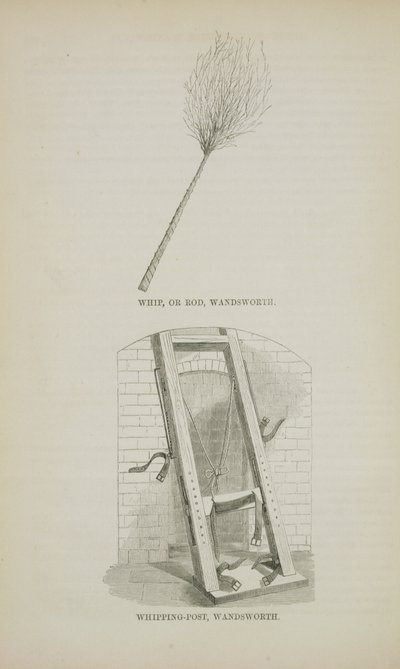 Pisk eller stang og piske-post i Wandsworth, fra The Criminal Prisons of London og Scenes of Prison Life af Henry Mayhew (1812-87) og John Binny, 1862 af English School