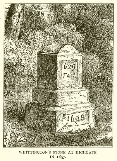 Whittingtons Stone ved Highgate i 1857 af English School