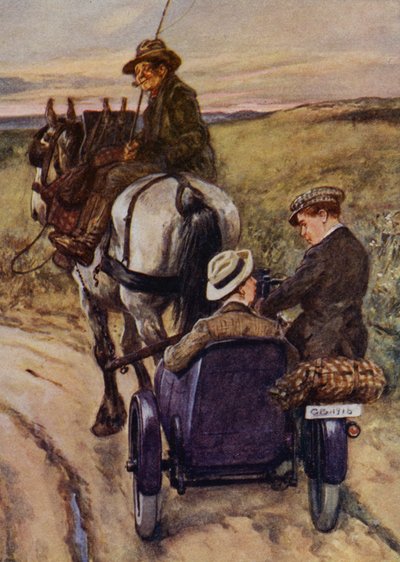 Hvem har glemt benzinen? (farve litho) af English School