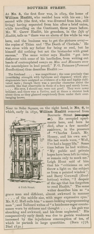 William Hazlitt og 6 Frith Street af English School