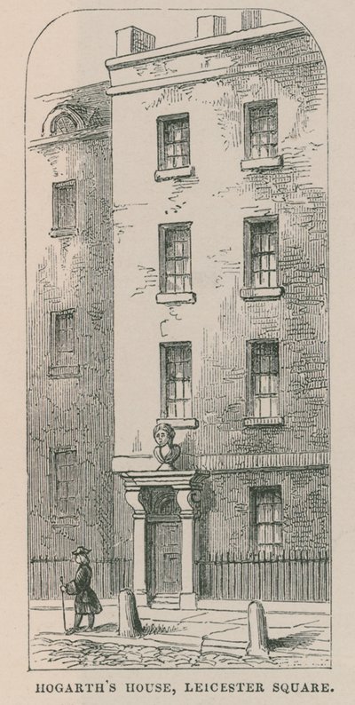 William Hogarths hus, Leicester Square af English School