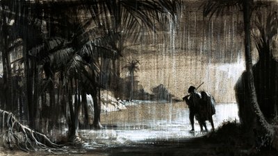 William Paterson hjalp med at grundlægge en ny handelskoloni på landtangen i Panama (gouache på papir) af English School