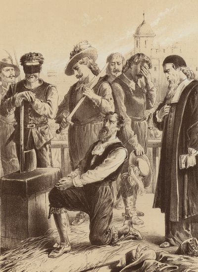William Viscount Stafford, "Han knælede ned foran blokken" (litho) af English School