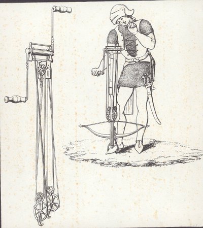 Ankerspilsmekanisme til spænding af armbrøst, illustration fra 