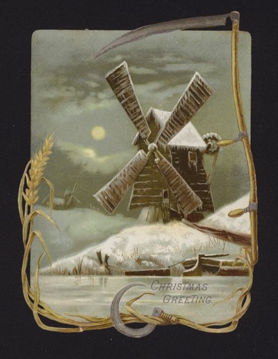 Vindmølle i sneen (chromolitho) af English School