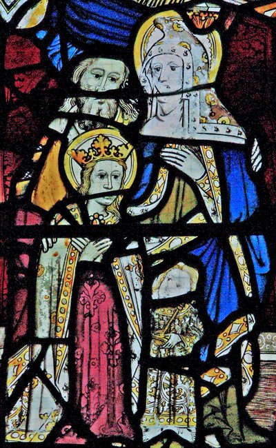 Window Ew forestillende Sankt Anne, Joachim, Jomfru Maria og Kristusbarnet af English School