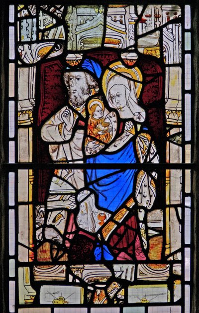 Window Ew forestillende Sankt Anne, Joachim, Jomfru Maria og Kristusbarnet af English School