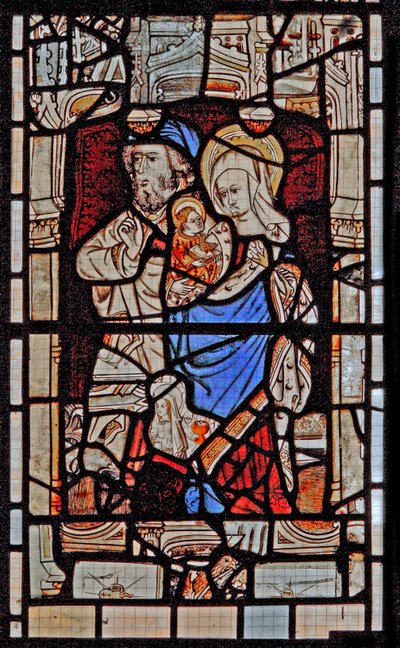 Window Ew forestillende St. Mary Salome, Zebedæus med spædbarnet St. John af English School