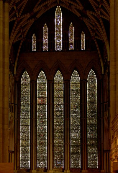 Vindues fem-søstre, der forestiller grisaille af English School