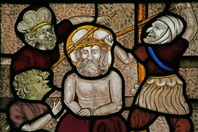 Fenster Sa mit Darstellung der Verspottung und Krönung mit Dornen von English School