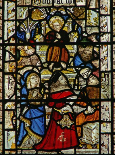 Vindue, der forestiller lægerne i templet af English School