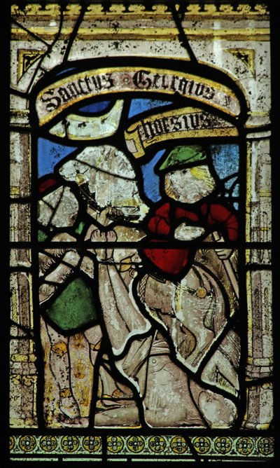 Vindue n6, der forestiller St. George, slæbes af en vild hest af English School