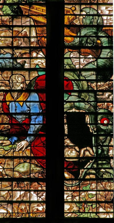 Fenster w16, Darstellung von Jona, der vom Wal befreit wird von English School