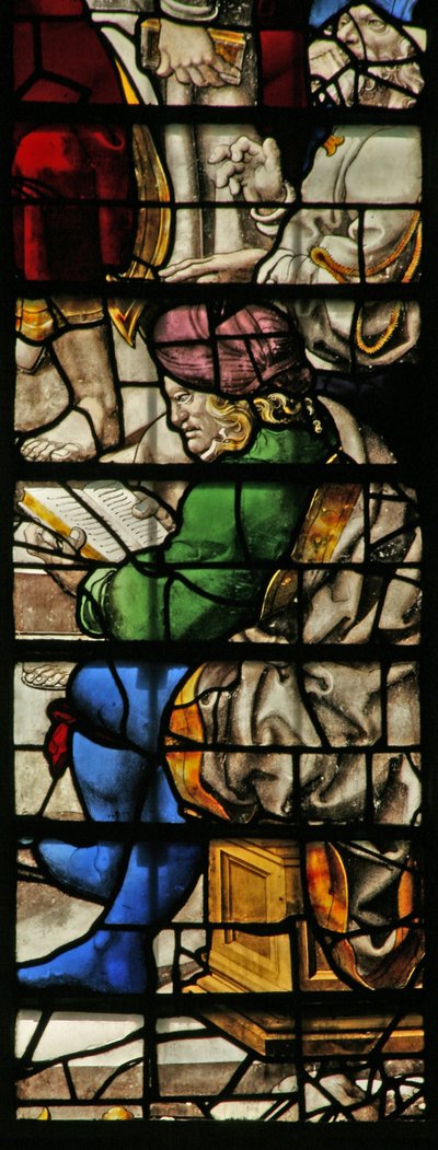 Vindue w22 viser en skikkelse, der lytter til Paulus i Damaskus af English School