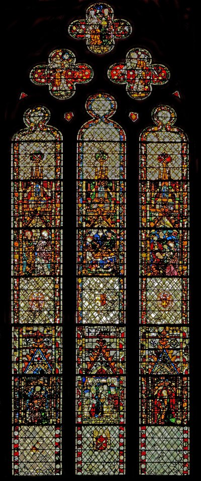 Vindue w37, der viser Kristi barndom af English School