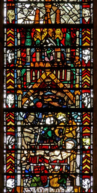 Vindue w39 skildrer St Lawrences martyrdød af English School