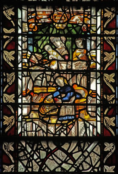 Vindue w58, der viser St Thomas Beckets fødsel af English School