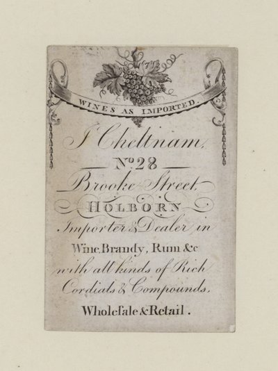 Vinhandlere, IN Cheltenham, handelskort af English School