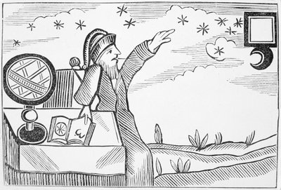 Wizard Consulting the Moon and the Stars, illustration fra en samling kapbøger om esoterica af English School