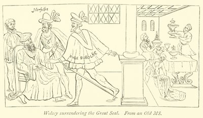 Wolsey surrendering the Great Seal  af English School