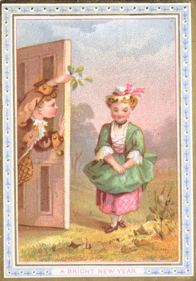 Bejler til pigen mod misteltenen, nytårskort af English School