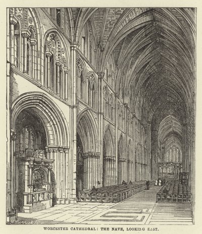 Worcester Cathedral, skibet, med udsigt mod øst af English School