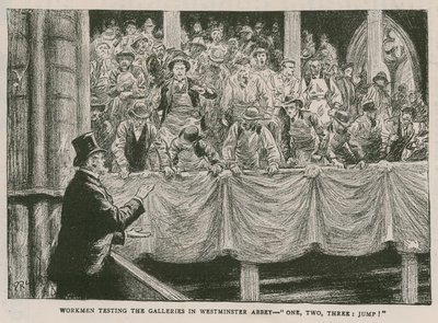 Arbeiter testen die Galerien in der Westminster Abbey von English School