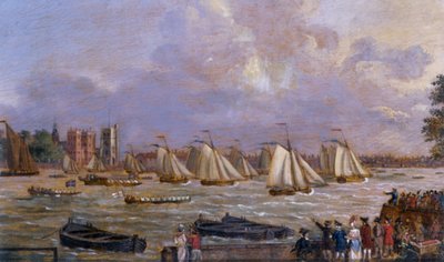 Yachts of the Cumberland Fleet kapsejlads fra Lambeth Palace, 1775 af English School