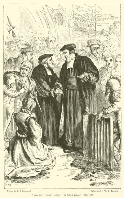 "Ja, sir," svarede Rogers, "ved Guds nåde" (gravering) af English School