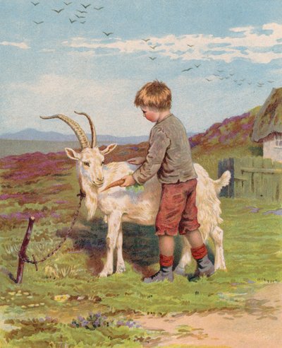 Ung dreng fodrer en gulerod til en buk på en gård (chromolitho) af English School