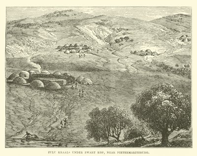 Zulu Kraals under Zwart Kop, nær Pietermaritzburg af English School