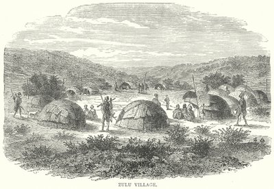 Zulu-landsby (gravering) af English School